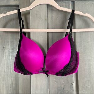 Victoria Secret Fuschia pink purple black lace Very sexy push up‎ 32D